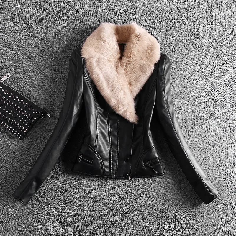 Женская кожаная куртка 2xl 3xl серая из кроличьей кожи с длинным рукавом и