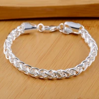 silver 925 bracelets for women 8mm twist chain bracelet bangles wristband pulseira femme wedding party jewelry accessories