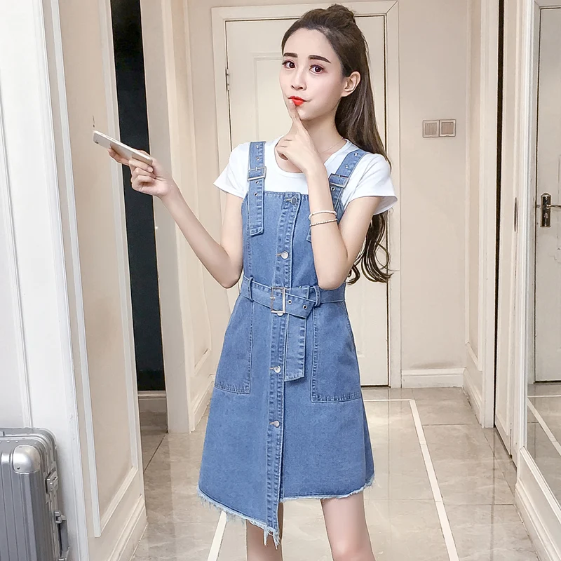 Синий нерегулярные чулок комбинезон джинсовая юбка женщина 2019 повседневное