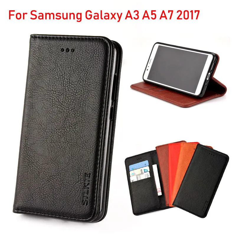 Чехол для Samsung Galaxy A3 A5 A7 2017 роскошный флип чехол винтажный кожаный с отделением
