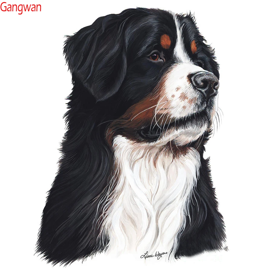 Картина с бриллиантами изображение щенка квадратное круглое животное Бернская