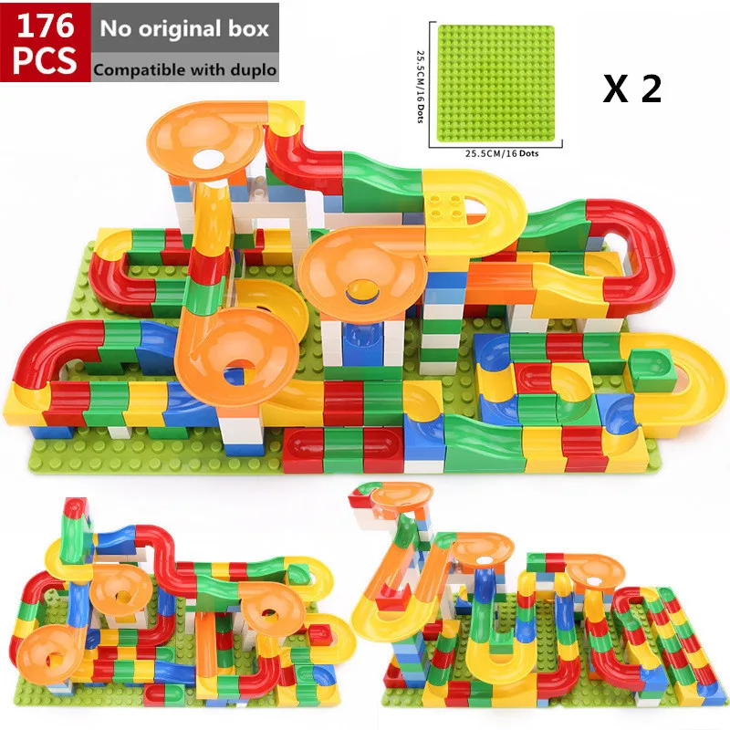 

Large Particle Assembly Slide Marble Race Run Maze Ball Track Funnel Slide Bricks Compatible Duplo Toys for Baby