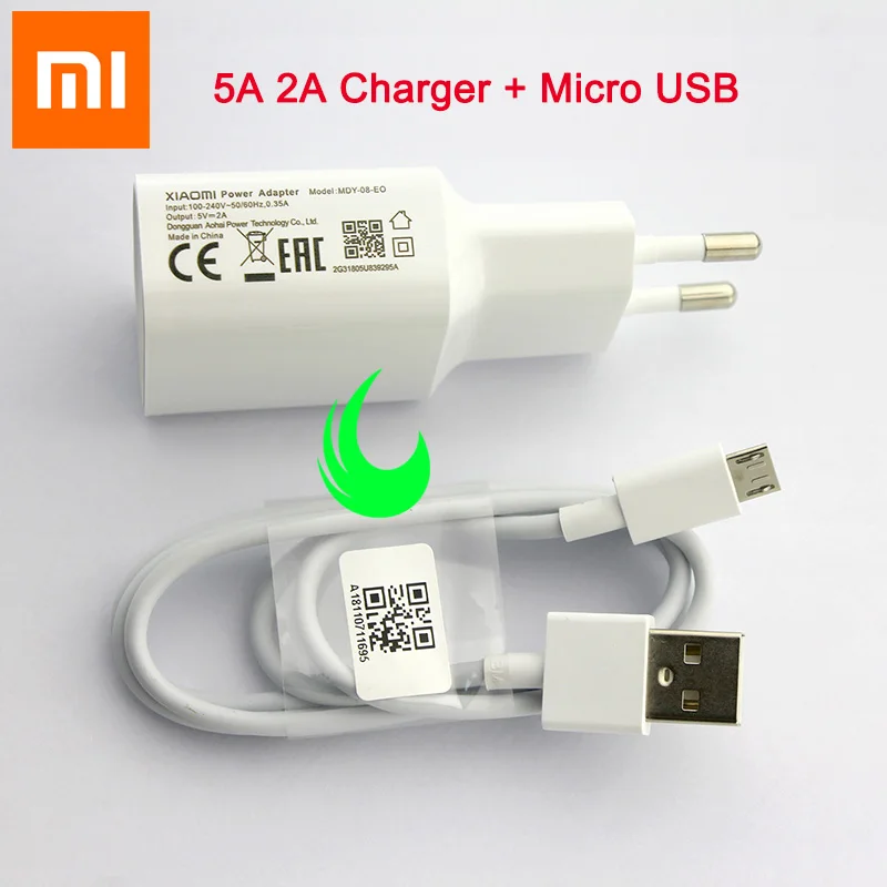 

Original Xiaomi EU Power Adapter 5V 2A Wall Charger Mi A2 Lite Micro USB Cable For Redmi 6 5 6A 5A 4A Note 5 Pro 3 6 4X S2 4