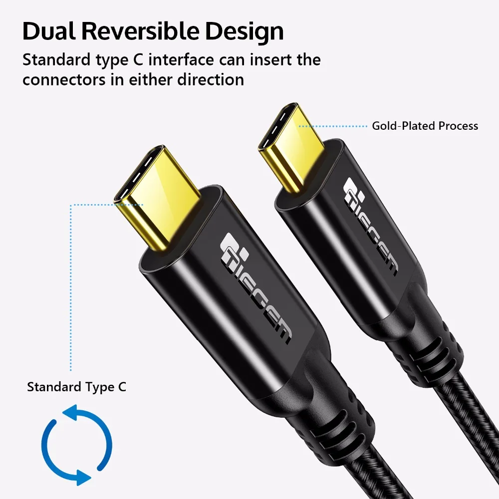 TIEGEM USB C к USB C 10 Гбит/с Синхронизация данных зарядный кабель type C к type C для Macbook Pro, Chromebook pixel, для Xiaomi 9 samsung s9