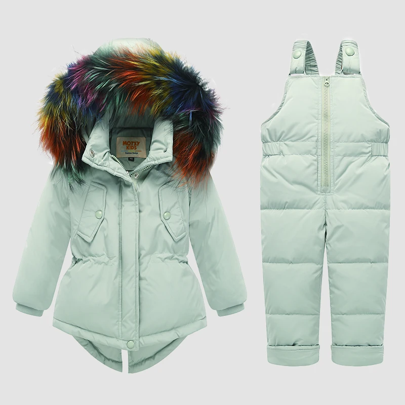 

-30 Degree Russia Winter Kids Snow Wear Children's Clothing Girl Clothes Sets Boys Ski Suits 2PCS Windproof Down Parka+Jumpsuit