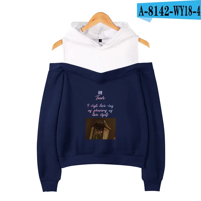 LJ-navy blue Bangtan мальчики Fake Love толстовки Kpop толстовка женская Мода Популярные с открытыми плечами толстовка спортивный костюм женская уличная одежда пуловеры - Цвет: LJ-navy blue