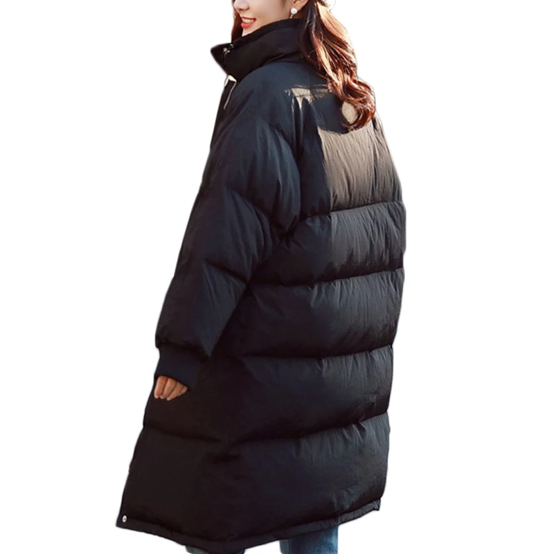 

Winter Women Cotton Jacket Medium long warm Down cotton jacket Womens Korean Loose Standing collar Bread service Outerwear A940