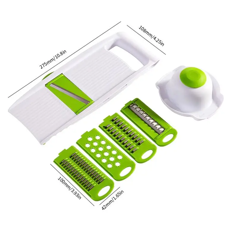 green 9 pcs /Set Kitchen Cutter Fruit Vegetable Slicer Potato Carrot Grater Garlic Chopper Mandoline Cutter with Noodle Drain Basket - Цвет: green