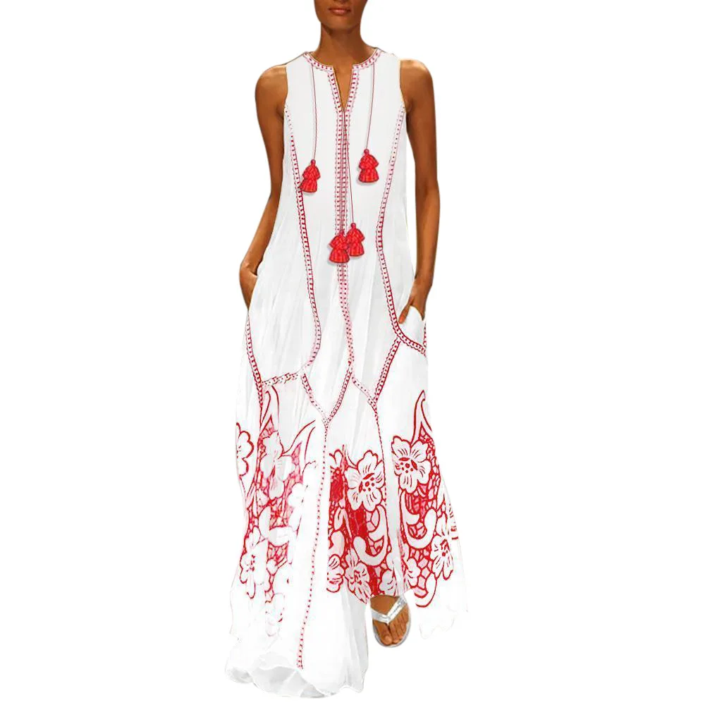 Платье-Макси женское с цветочным принтом пляжный хлопковый Свободный Длинный