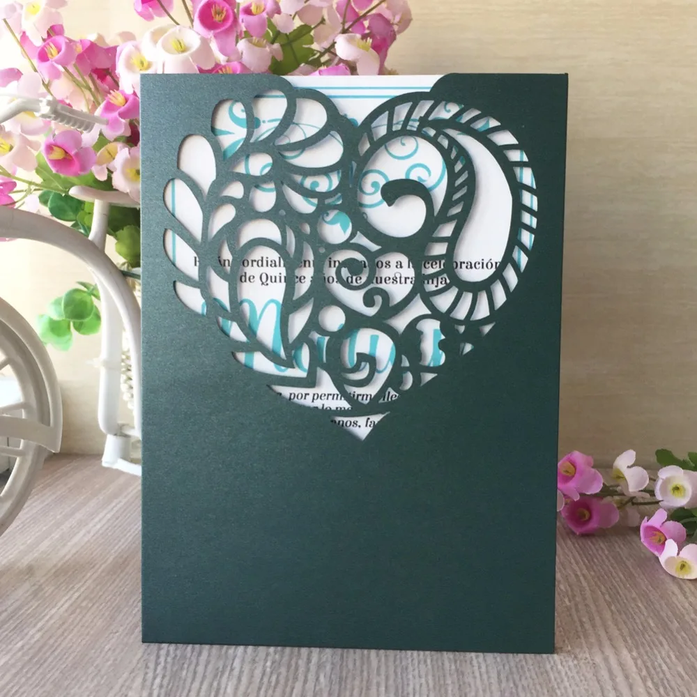 20Pcs/Lot Flowers In The Heart Hollow Laser Cut Colours Wedding Invitation Card Unique Village Garden | Дом и сад