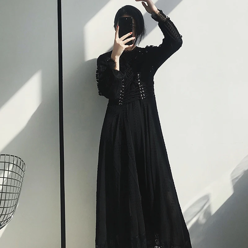 TWOTWINSTYLE, кружевное длинное платье с вышивкой, женские повязки в стиле пэчворк, высокая талия, длинный рукав, женские платья, элегантные, весна, новинка