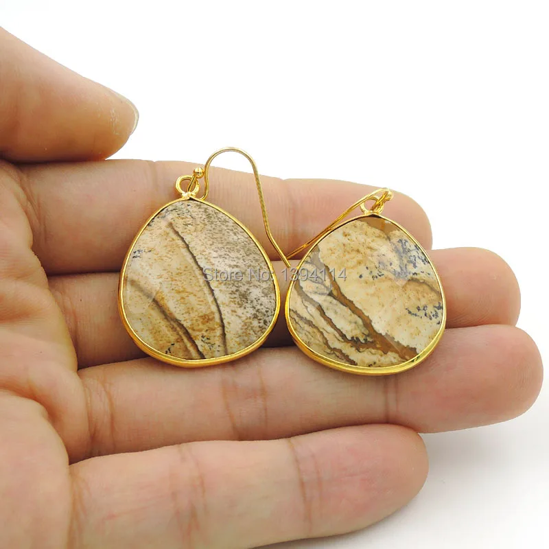 Jaspe r граненые серьги капли с упаковочной медной оболочкой из плакированного