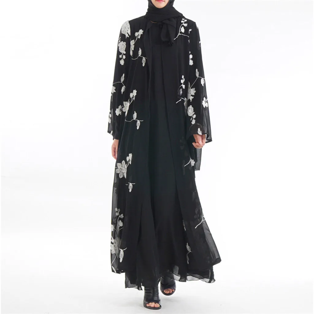 Длинное платье абайя повседневное мусульманское женское черное макси с