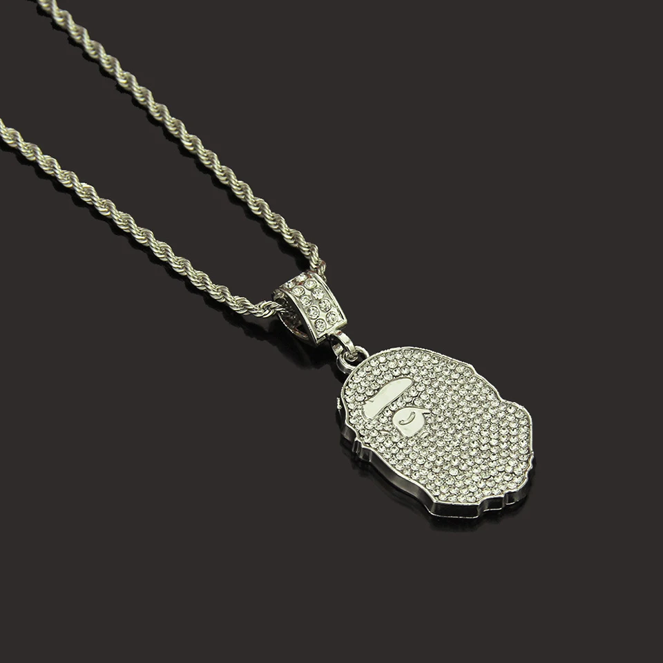 Ape Zircon Pendant Necklace Hiphop Rock Street Culture Titanium Stainless Steel Inlaid Zircon Chain Necklace Man Jewelry Gift
