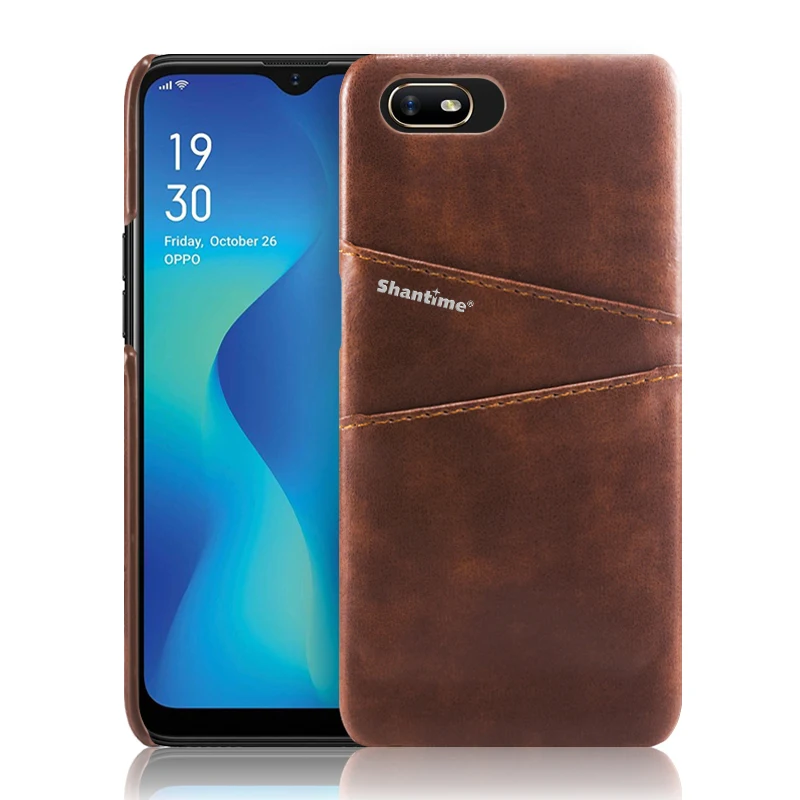 Brown Роскошная винтажная Обложка на заднюю панель из искусственной кожи для OPPO Realme C2 чехол для телефона для OPPO A1K чехол со слотом для карт - Цвет: Brown