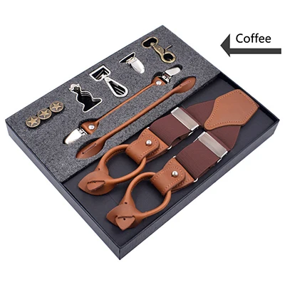 Coffee Deepeel/1 комплект, 3,5X125 см, деловые мужские подтяжки, роскошный мульти-комплект, костюм, 3/6 клипсы, подтяжки, сделай сам, ремень из натуральной кожи для подарка - Цвет: Coffee