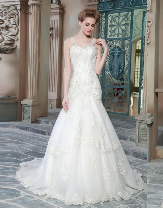 Длинные Русалка Свадебные Платья 2016 Аппликации Sheer Свадебное Платье Casamento