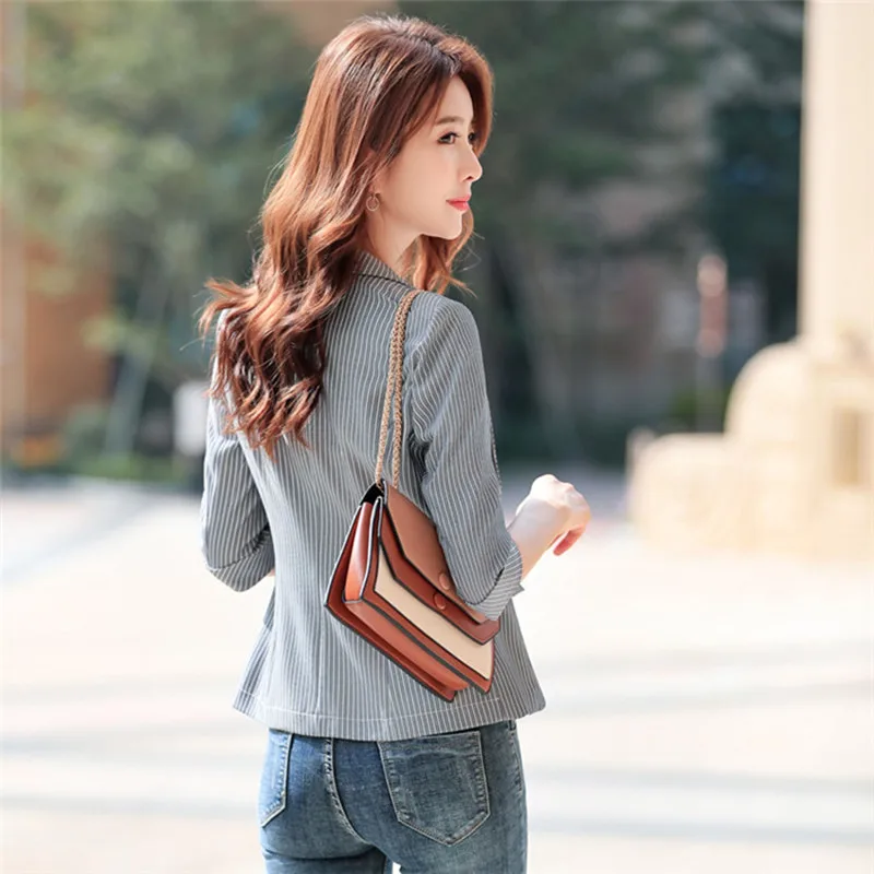 Модные женские блейзеры в полоску весна осень 2019 повседневные топы с рукавом три