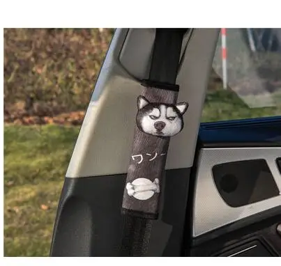 1pair safety belt Автомобильная кошка Huskie собака плюшевое покрытие ремня безопасности подголовник для шеи бумажное полотенце Чехол держатель ткани мягкая игрушка подарок для девочки - Цвет: 1pair safety belt