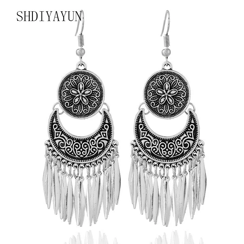 Shdiyayun Мода 2017 г. Серьги высокое качество серебро и золото Цвет резные женские