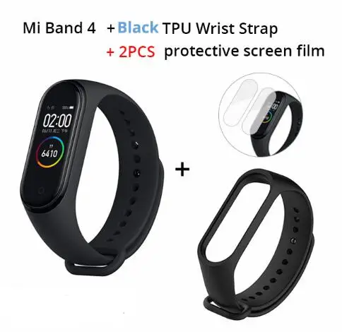 add black strap film Xiaomi mi Band 4 умный браслет 3 цвета AMOLED экран mi band 4 Smartband фитнес-тренажер Bluetooth спортивный водонепроницаемый смарт-браслет - Цвет: add black strap film