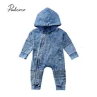 Комбинезон джинсовый для новорожденных, с капюшоном, на молнии