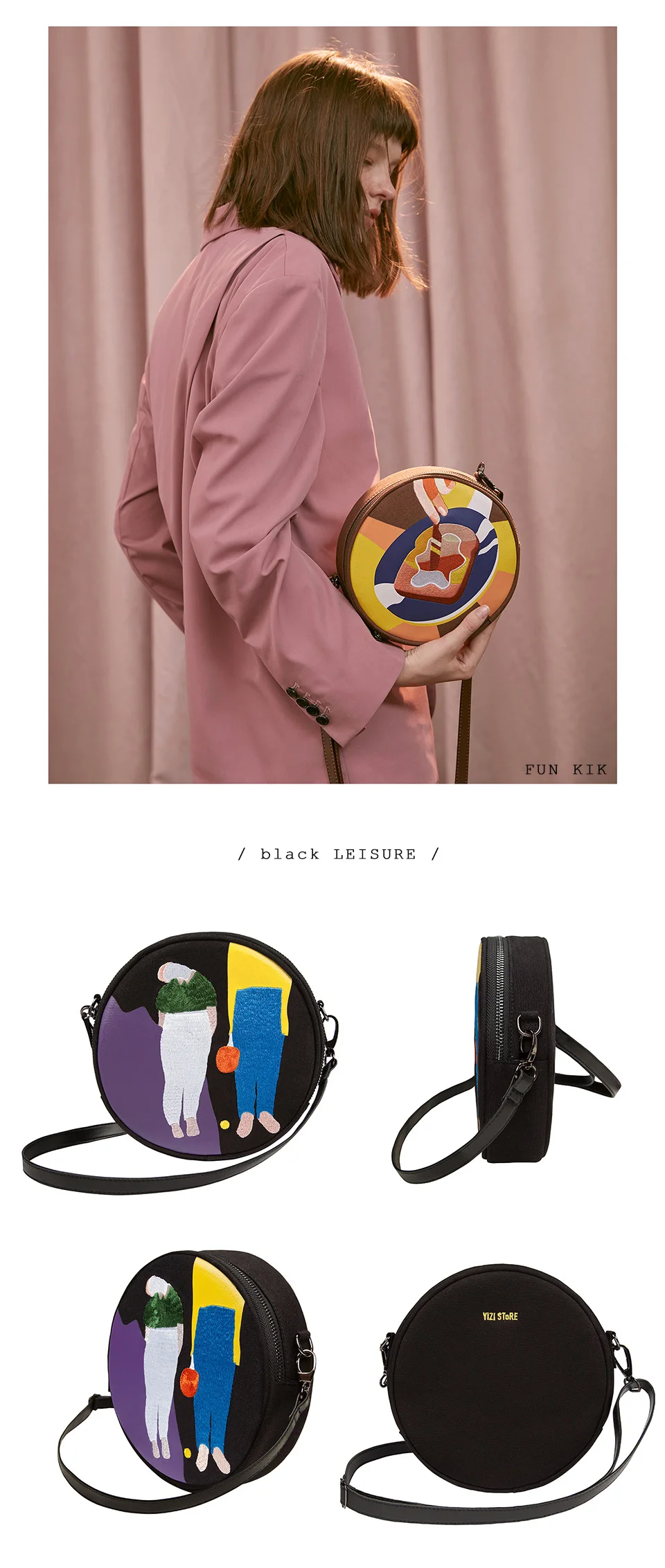 2019YIZISToRE новые оригинальные круговые холщовые женские сумки-мессенджеры с вышивкой и принтом круглые ранцы для девочек(FUN KIK
