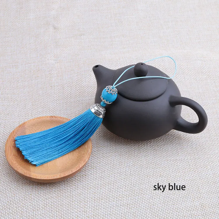 sky blue 2 шт. 8 см Висячие веревочные бусины шелковая кисточка бахрома шитье Банг кисточка отделка ключ кисточки для DIY приукрашающий занавес аксессуары части - Цвет: sky blue