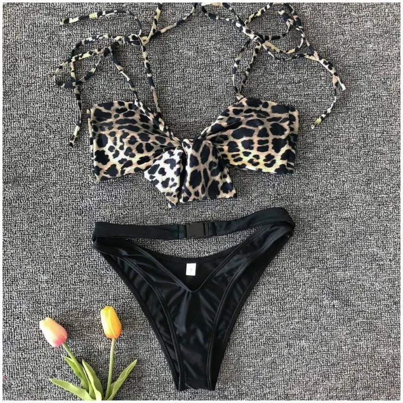 Новинка 2019 дизайнерский купальник с завязками на плечах и принтом гепарда бикини