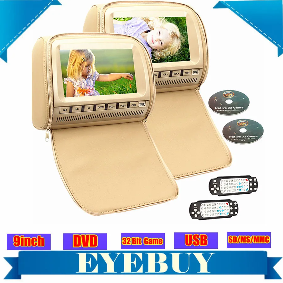 Пара 9 дюймовый универсальный dvd-плеер автомобиля подголовник подушка авто DVD