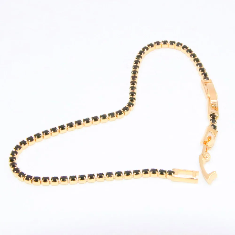 Простой Однорядный Теннисный браслет желтое золото заполненный тонкий черный