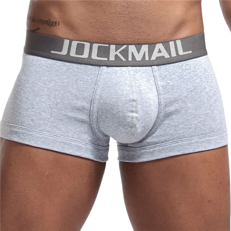 JOCKMAI, мужское нижнее белье, хлопковые боксеры, 4 цвета, мужские шорты, мягкие, удобные трусики, Слип, одноцветные, мужские боксеры, Сексуальная Домашняя одежда, u-выпуклая - Цвет: Серый