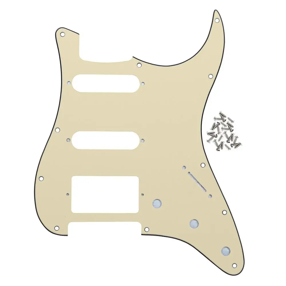 Cream 3ply FLEOR 1 набор из 11 отверстий для электрогитары Pickguard SSH HSS гитарная пластина и винты подходят для гитарных деталей Strat, 20 цветов на выбор - Цвет: Cream 3ply