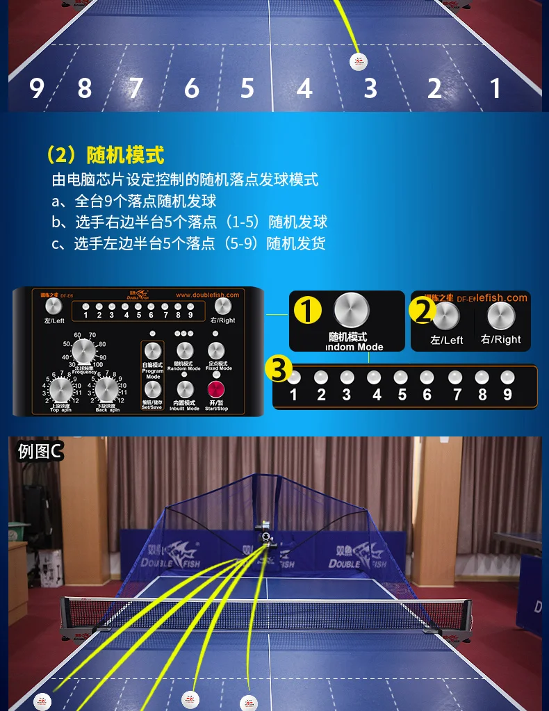 Original Double Fish E6 Programm Table Tennis Robot Pingpong Serve Machine 36 spins Home Training for V40+ ball with Collect Net