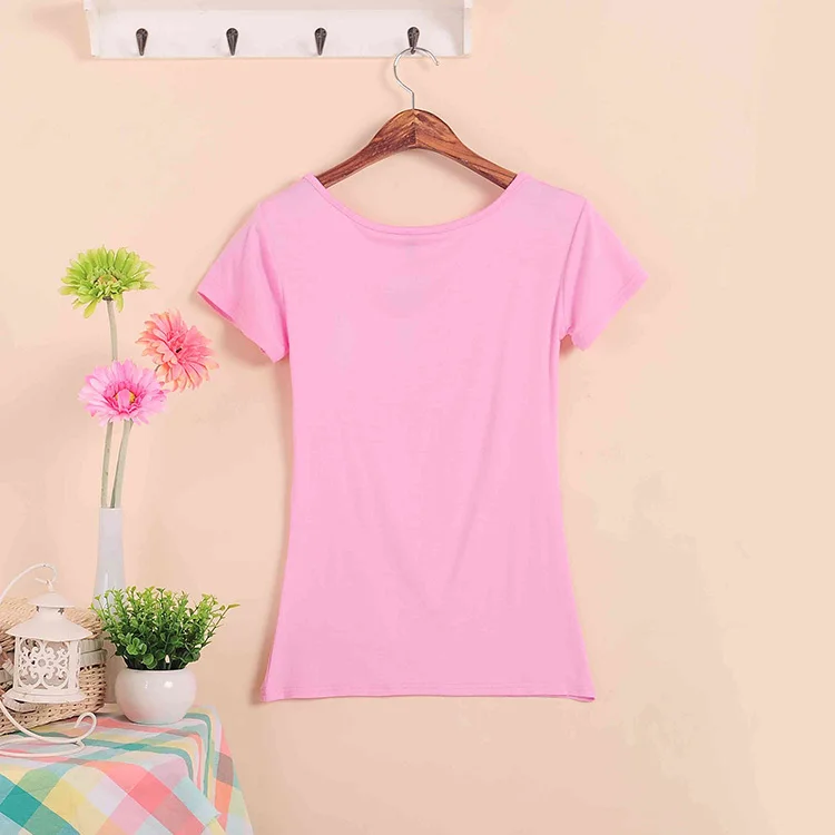 Футболка женская эластичная из хлопка Повседневная Однотонная рубашка с