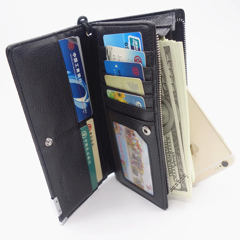 Мужской кожаный кошелек с блокировкой RFID длинный тонкий из натуральной кожи
