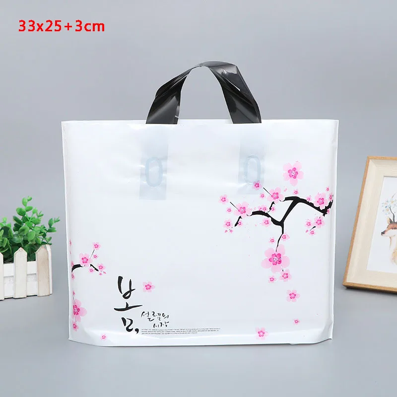 Plum blossom Толстые большие пластиковые хозяйственные сумки толстые бутик Подарочная одежда упаковка пластиковая подарочная сумка с ручкой 10 шт несколько узоров - Цвет: Plum blossom