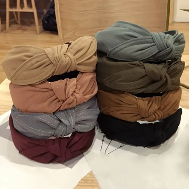 Simple Solid Color Fabric Headbands for Women Knotted Hair Bow Bunny Ears Hairband Korean Accessories Decorations Girls |