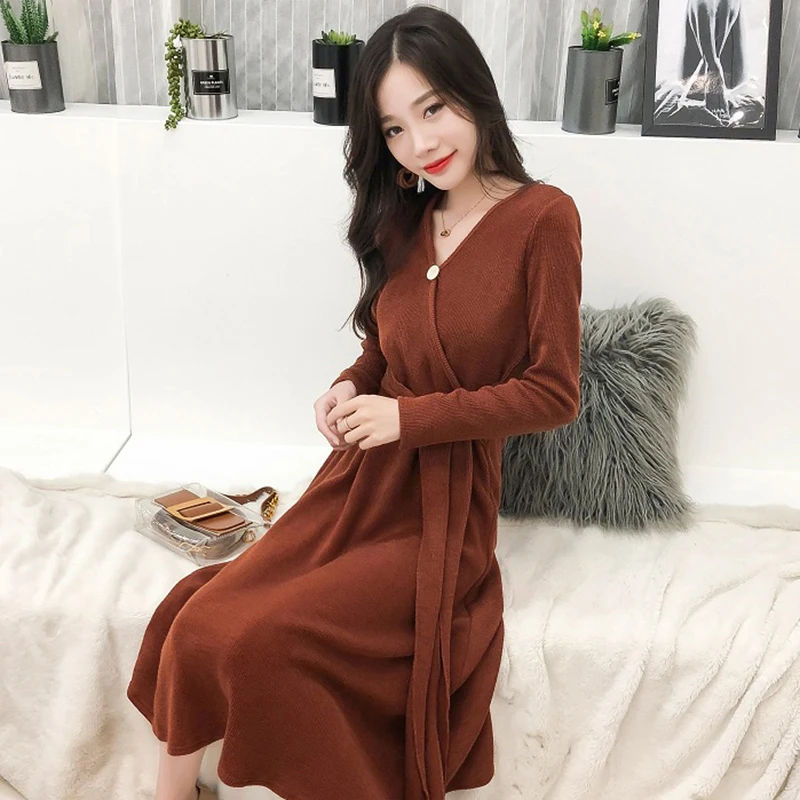 2018 Осень Зима Винтаж плюс размеры черный миди платья для женщин Корейский