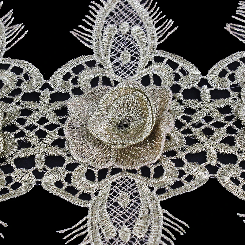 5 ярдов 3D золотая металлическая Цветочная аппликация кружевная вышивка отделка