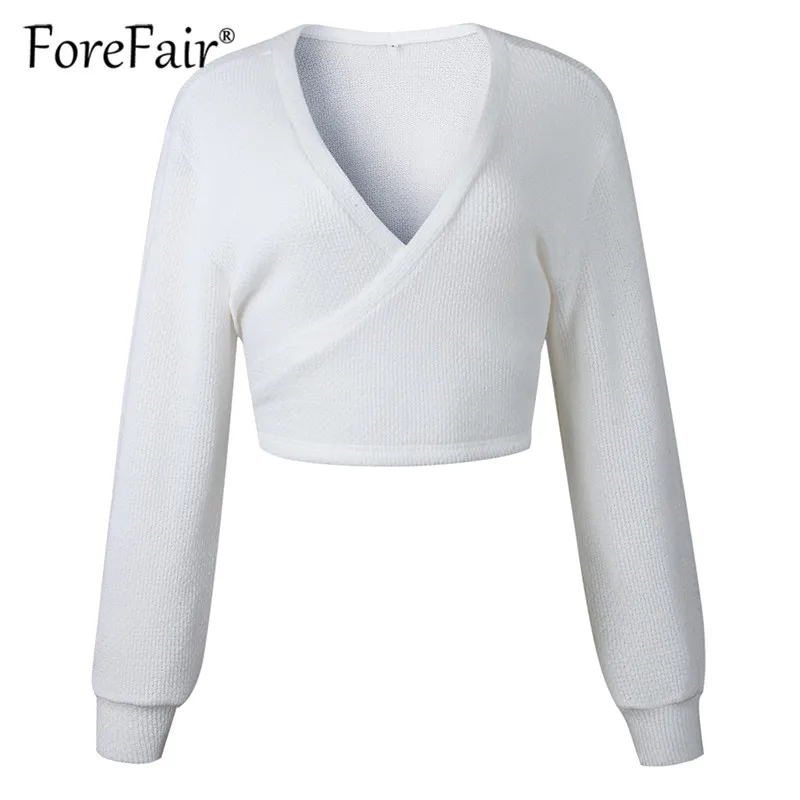 Женский вязаный свитер Forefair белый облегающий Топ с длинным рукавом и треугольным