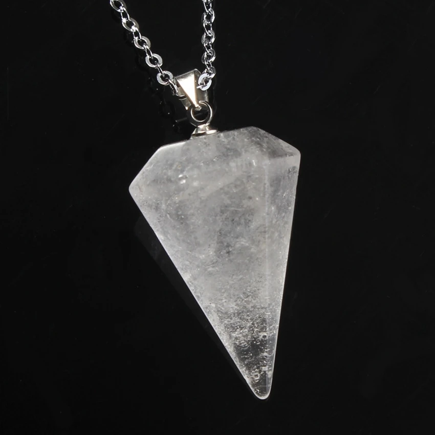 

Trendy-beads Silver Plated Natural Rock Crystal Hexagon Pyramid Pendant Link Chain Necklace Fashion Jewelry