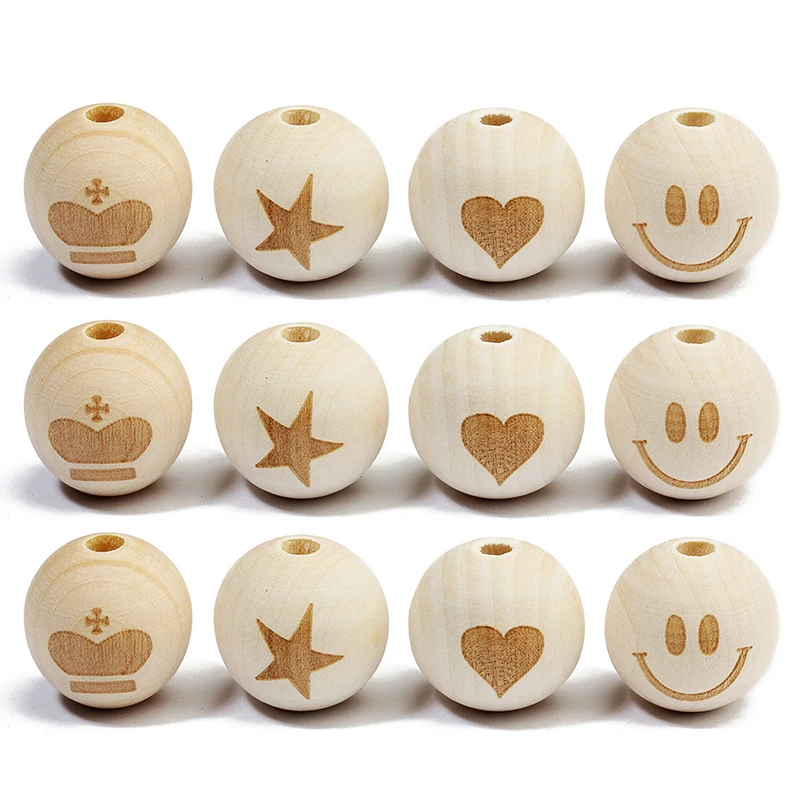 20 шт милые деревянные бусины смайлик звезда сердце Корона бисера для браслета