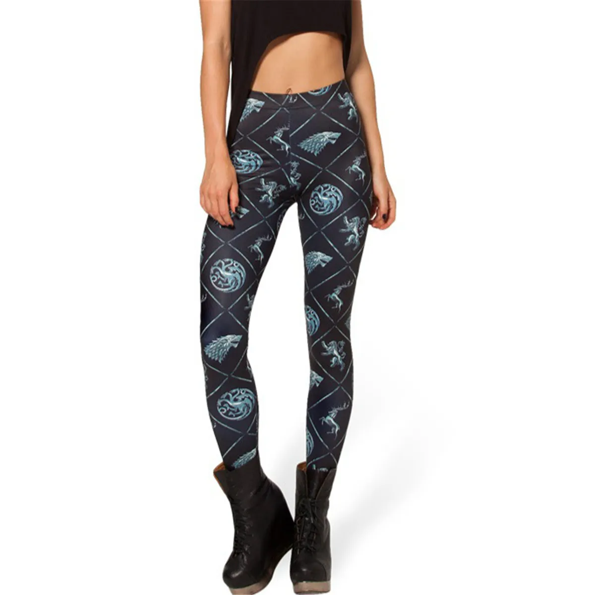 Drop Dead женские облегающие леггинсы черные с принтом стрейч штаны-тату сексуальные