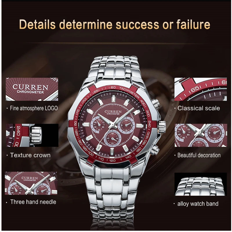 Часы CURREN Мужские наручные кварцевые роскошные Брендовые спортивные цифровые