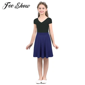 Летняя юбка-карандаш для девочек-подростков, легкая эластичная юбка трапециевидной формы до колена с высокой талией, Повседневные Вечерние юбки для танцев