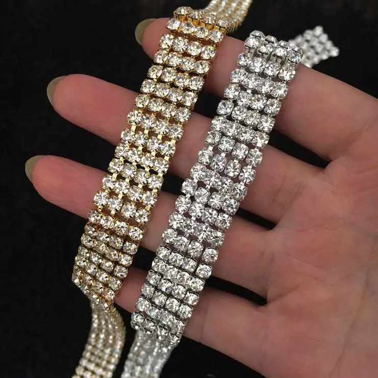 1 Yard 16mm Width SS16 High Quality Beautiful 4 Rows Silver Gold Net Shiny Rhinestone Trims Chain for Wedding Dress | Дом и сад