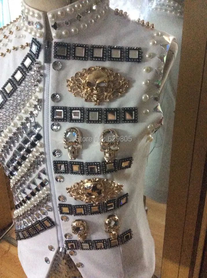 Новый модный мужской костюм СТС заклепками куртка с бисером певец танцор дворец