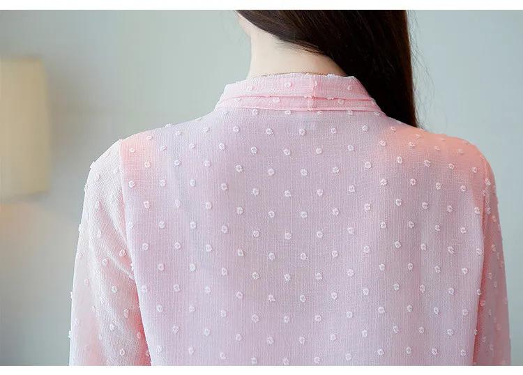 2018 Spring Autumn New Style Long Sleeve Floating Points Women Chiffon Blouse Shirts Bow Tie Summer Casual Elegant Tops |