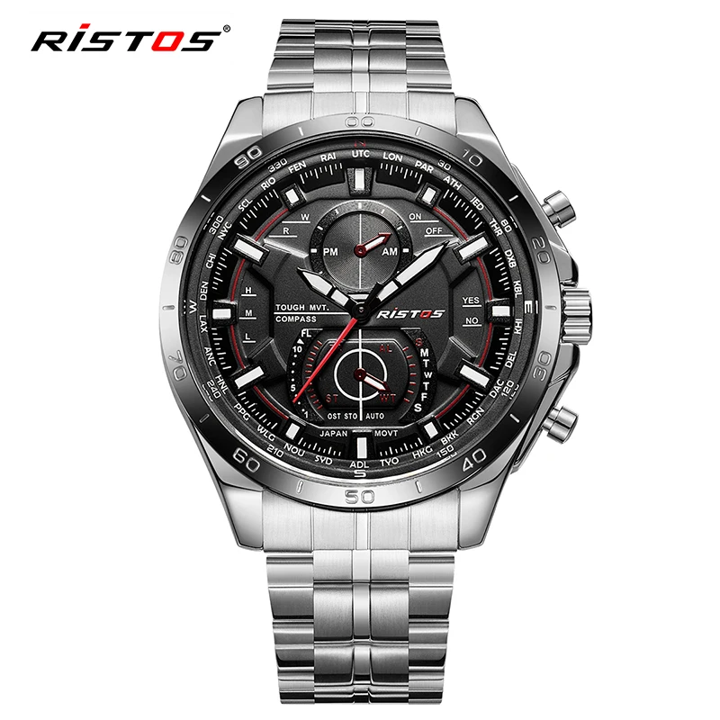 Модные ristos полный Нержавеющая сталь часы Reloj Hombre Экстремальные виды спорта